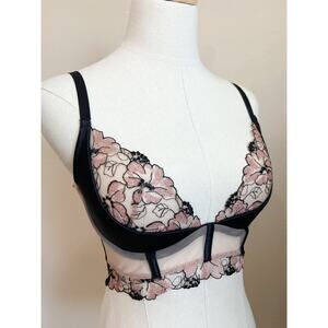 NEW Victoria's Secret Floral Lace Bustier Bra 32DD Pink Black Sheer Underwire